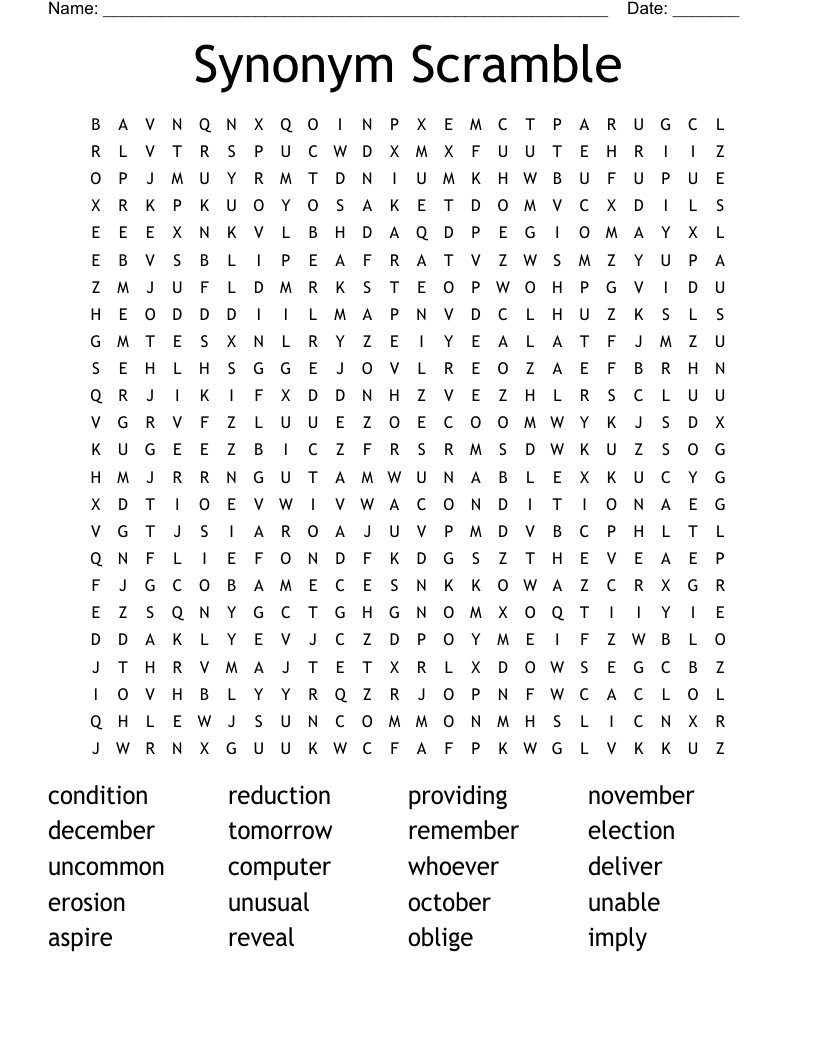 Synonym Scramble Word Search