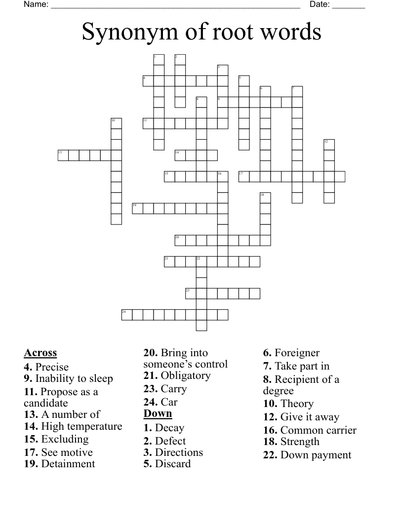 Synonym of root words Crossword