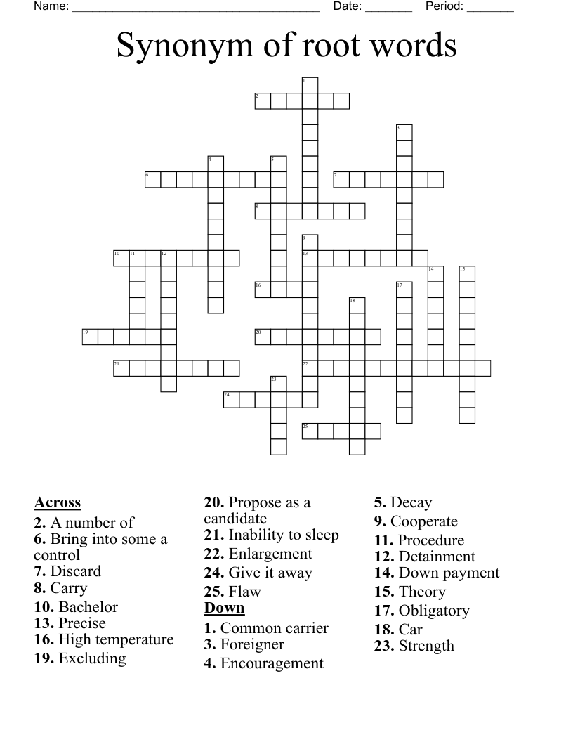 Synonym of root words  Crossword