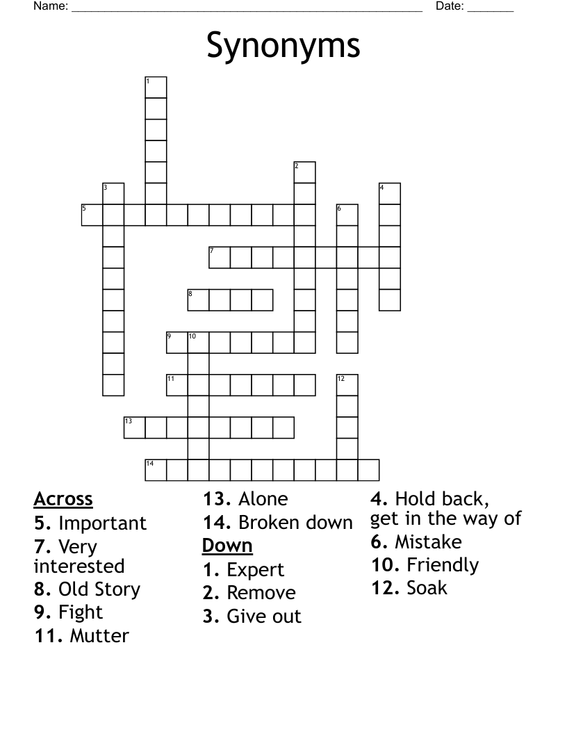 Synonyms Crossword