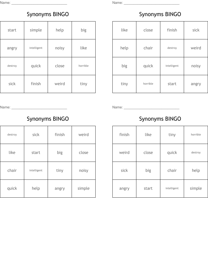 Synonyms BINGO