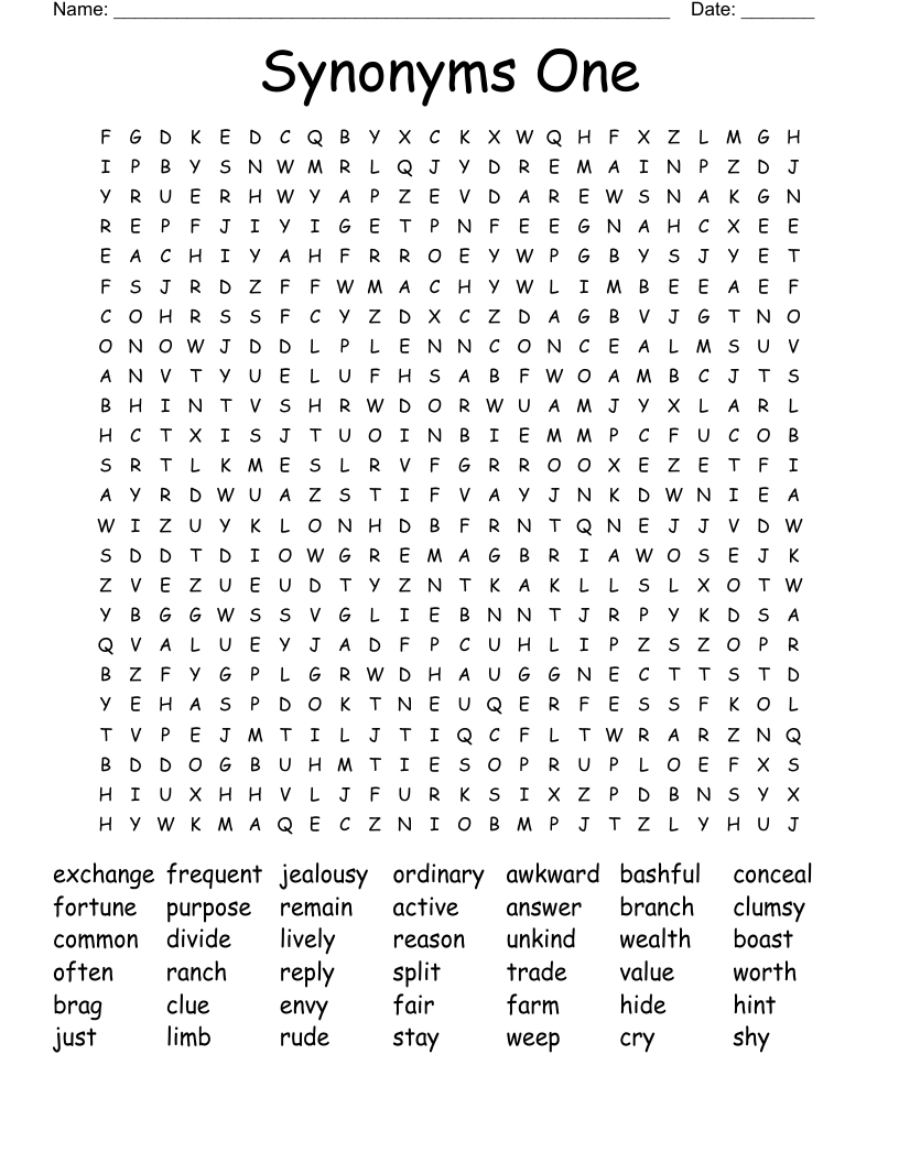 Synonyms One Word Search