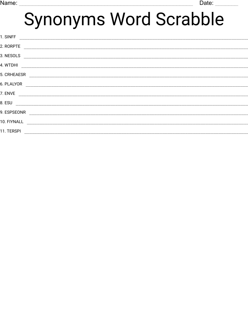 Synonyms Word Scrabble Word Scramble