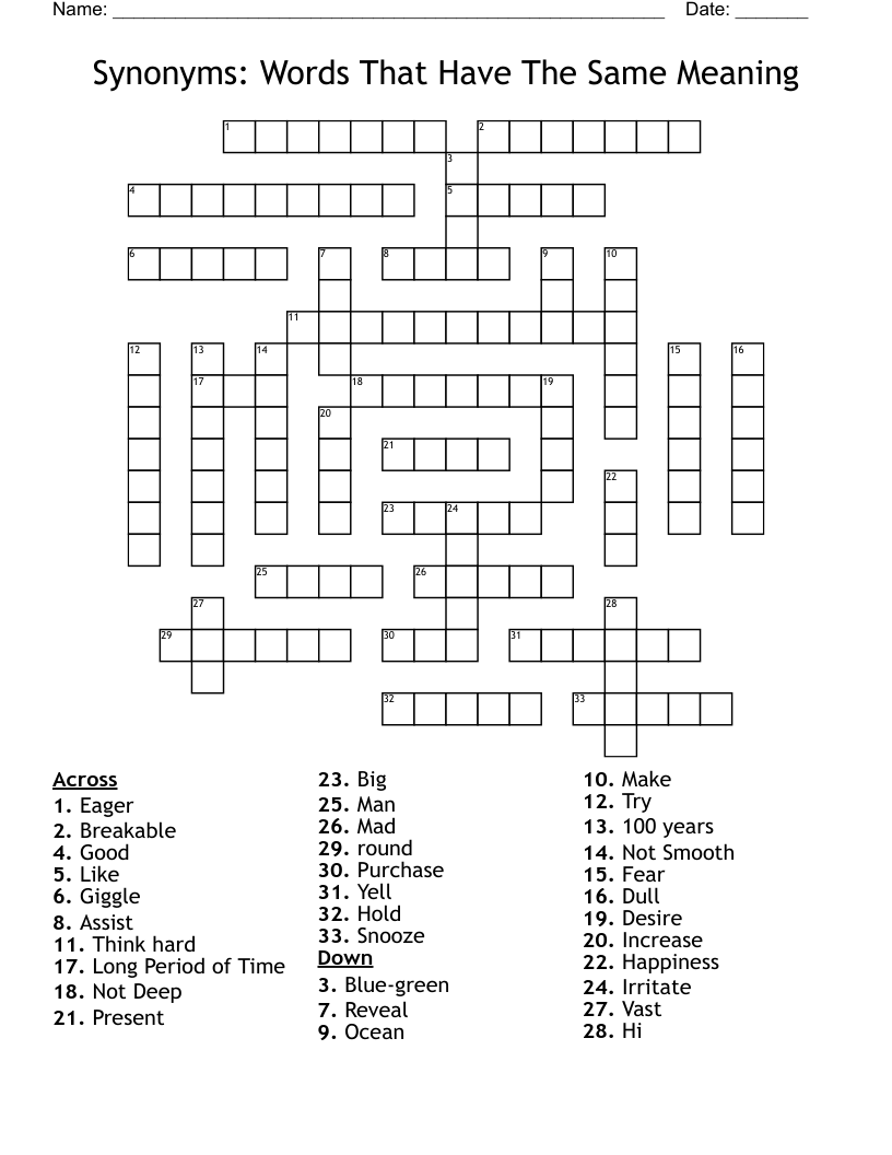 Synonyms: Words That Have The Same Meaning Crossword