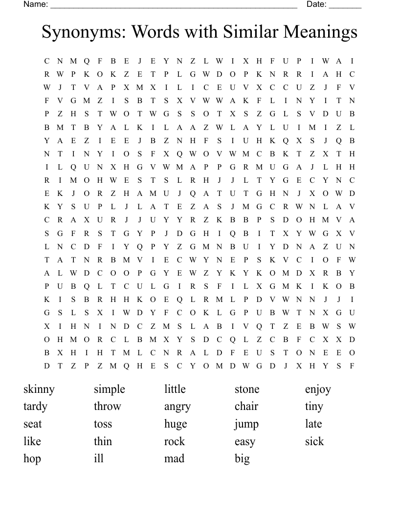 Synonyms: Words with Similar Meanings Word Search