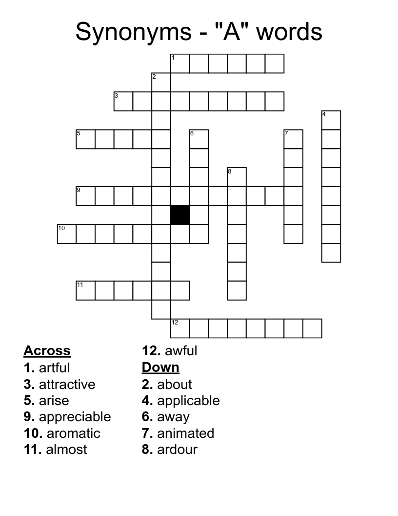 Synonyms - "A" words Crossword