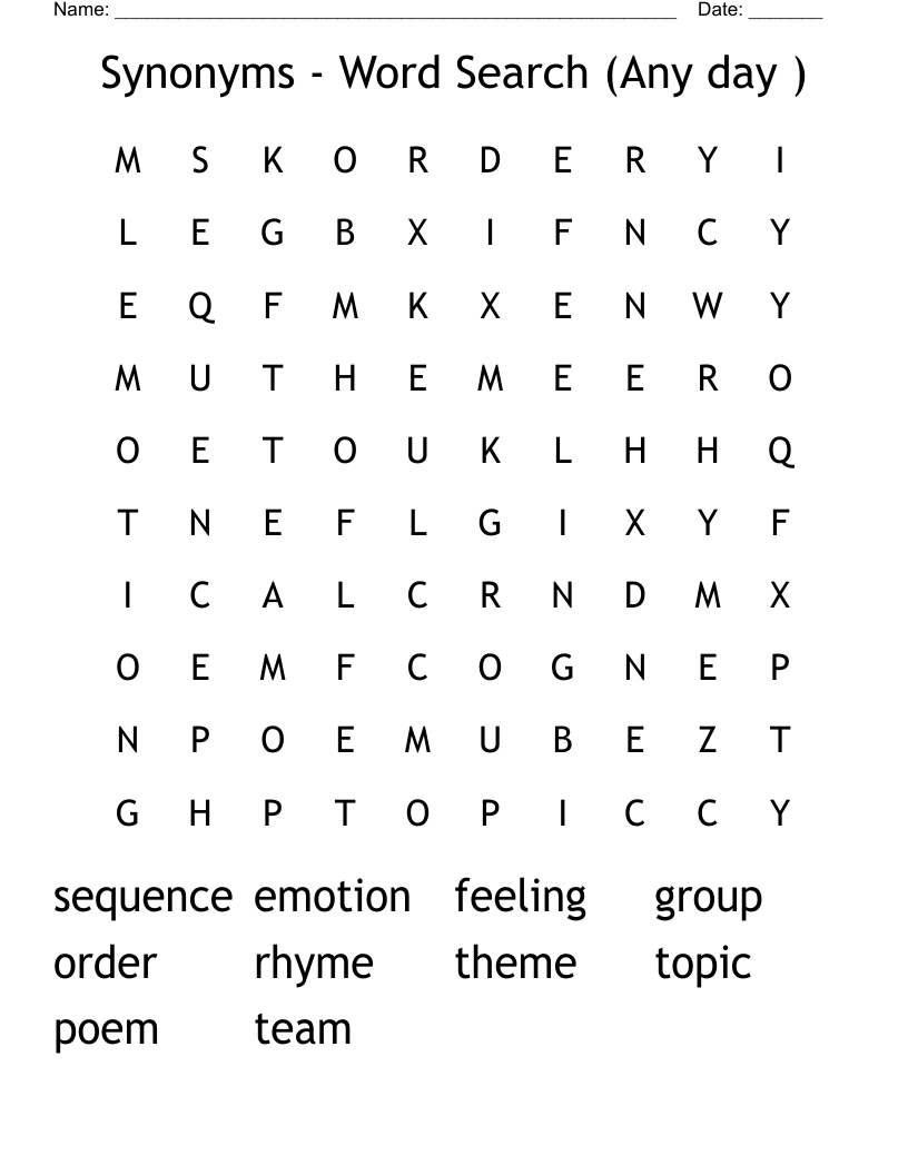 Synonyms - Word Search (Any day ) 