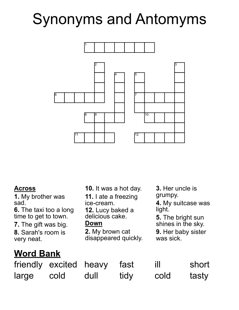 Synonyms and Antomyms Crossword