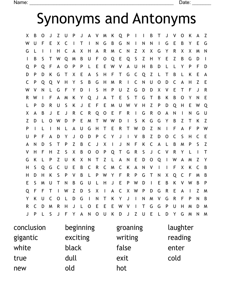 Synonyms and Antonyms Word Search