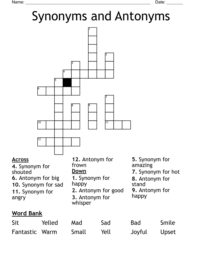 Synonyms and Antonyms Crossword