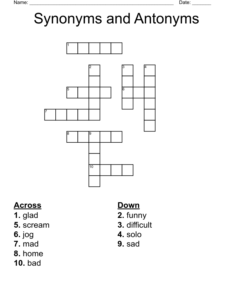Synonyms and Antonyms Crossword