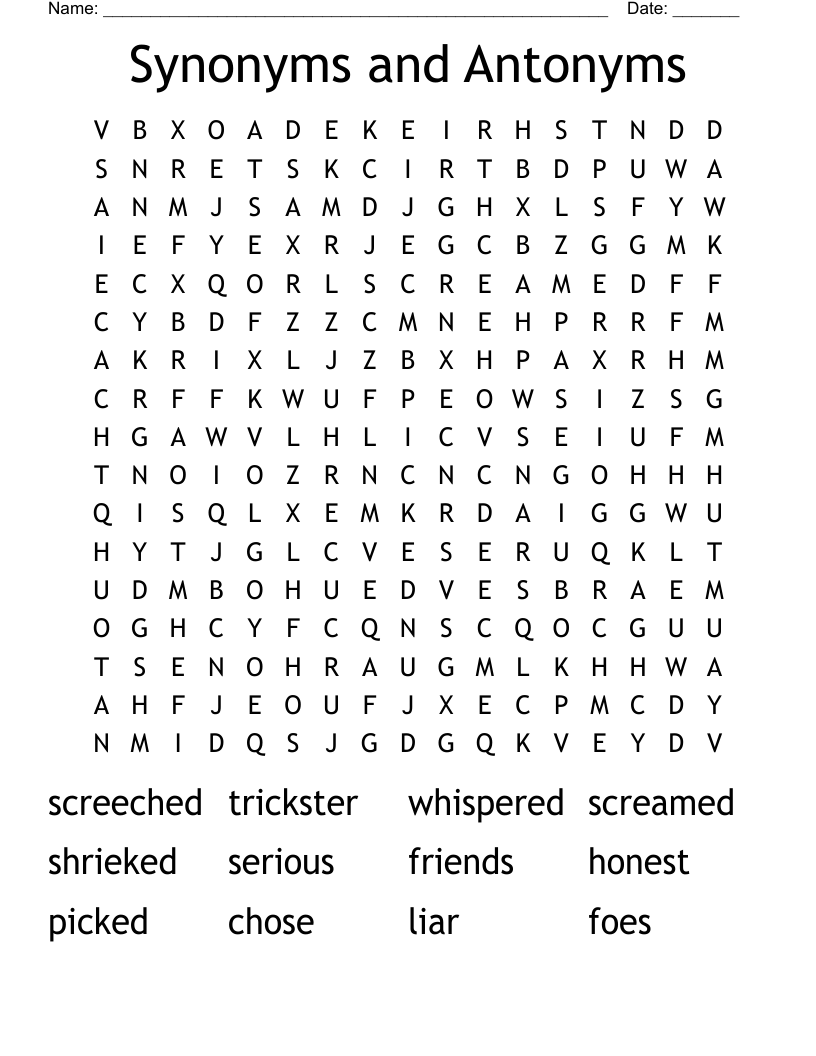Synonyms and Antonyms Word Search