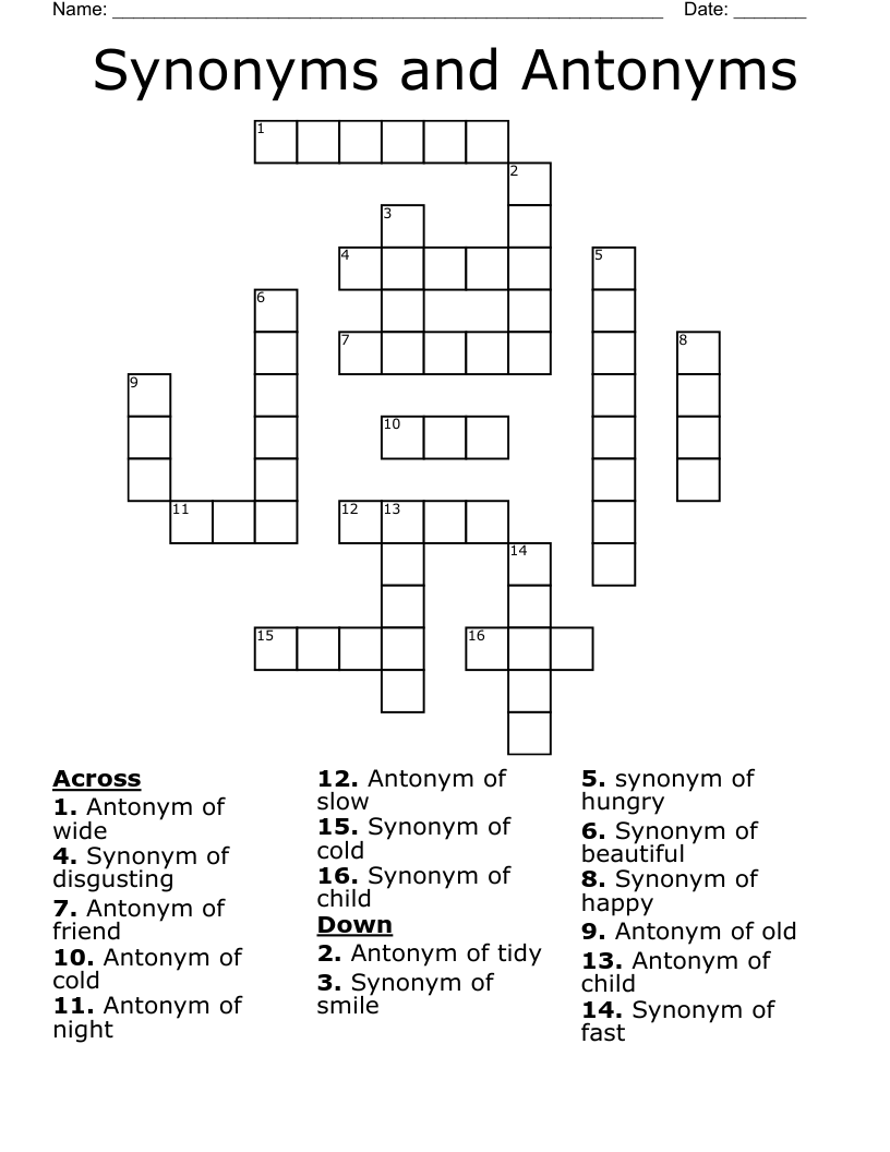 Synonyms and Antonyms Crossword