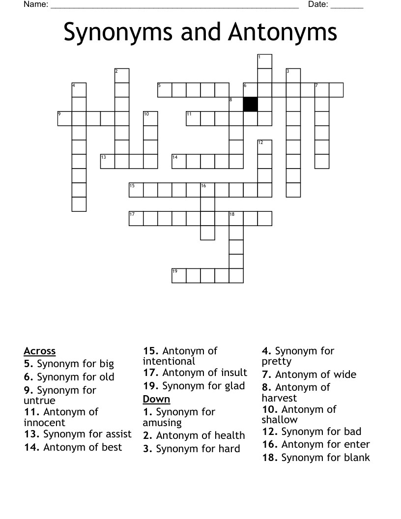 Synonyms and Antonyms Crossword