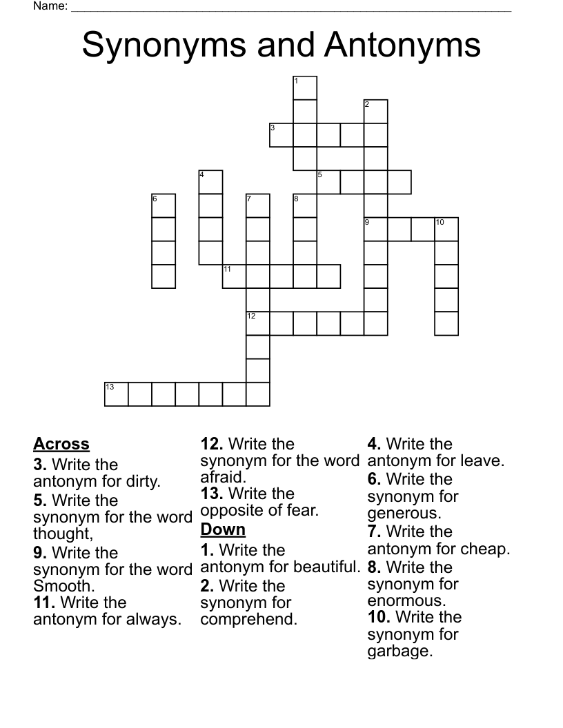 Synonyms and Antonyms Crossword