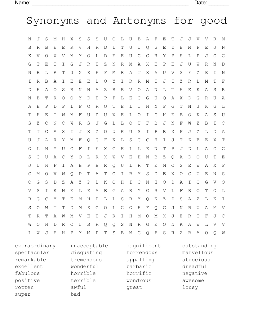 Synonyms and Antonyms for good Word Search