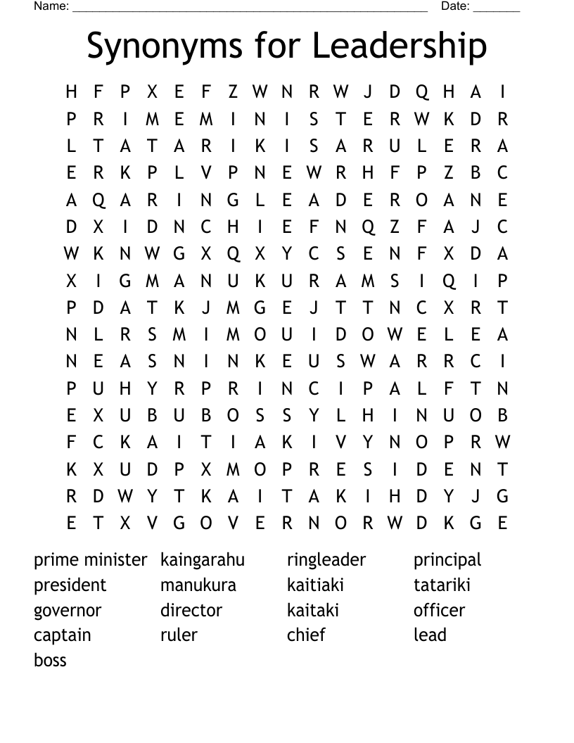 Synonyms for Leadership Word Search