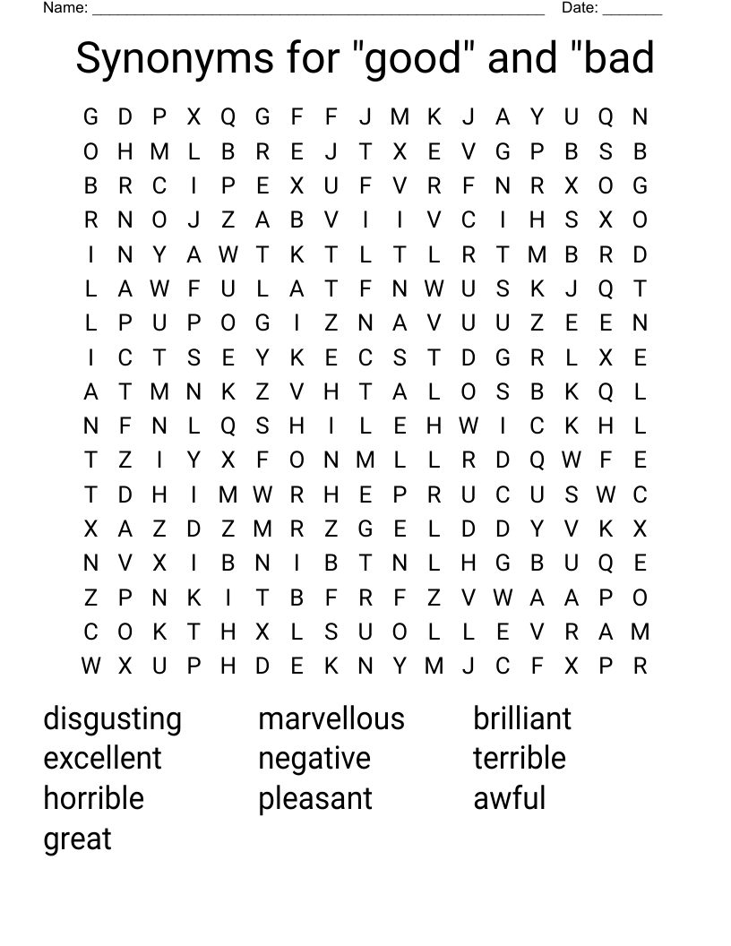 Synonyms for "good" and "bad Word Search