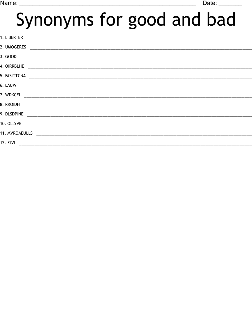 Synonyms for good and bad Word Scramble