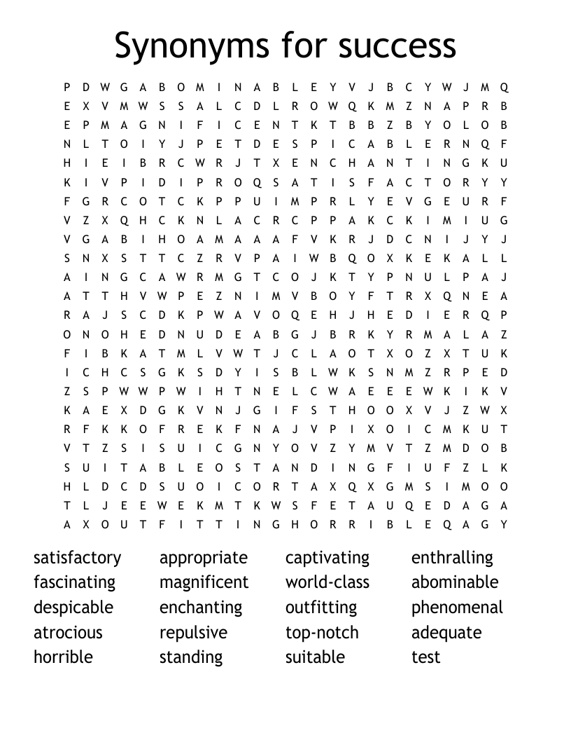 Synonyms for success Word Search