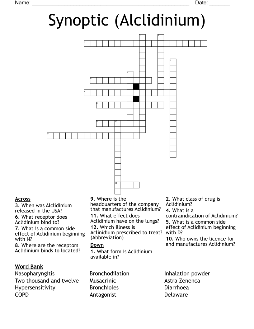 Synoptic (Alclidinium) Crossword