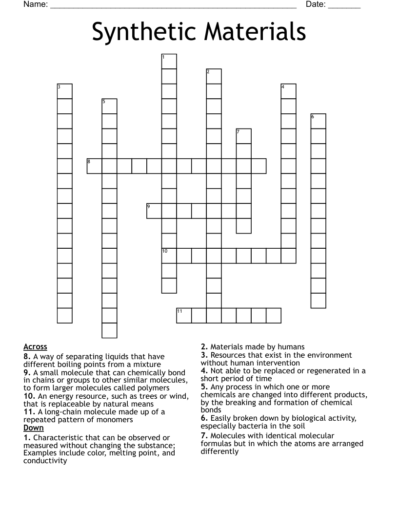 Synthetic Materials Crossword