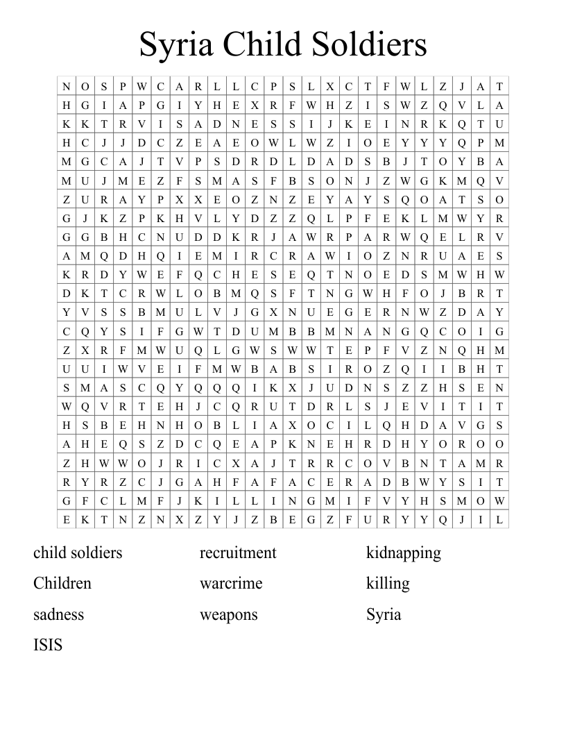 Syria Child Soldiers Word Search