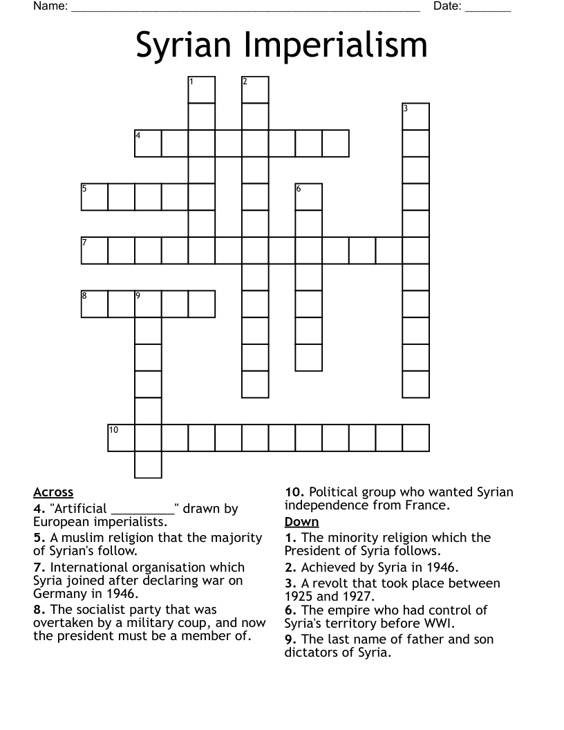 Syrian Imperialism  Crossword