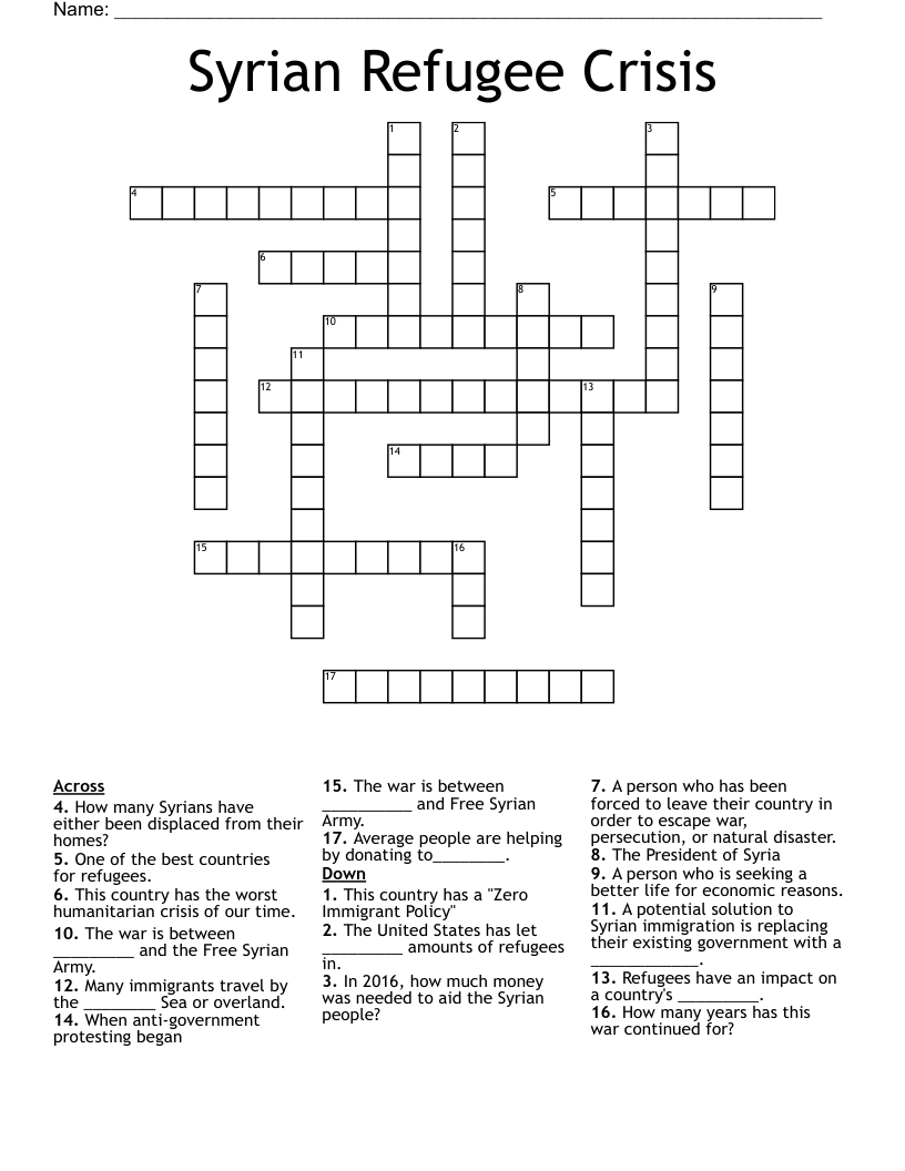 Syrian Refugee Crisis Crossword