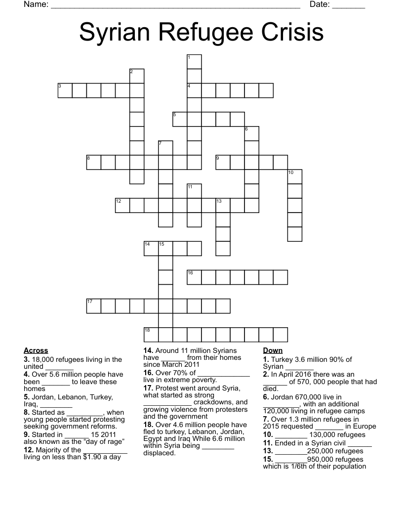 Syrian Refugee Crisis  Crossword