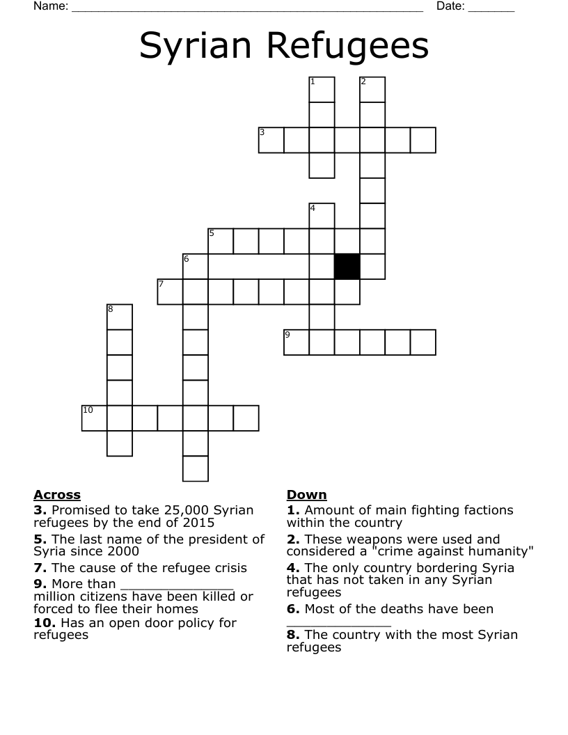 Syrian Refugees Crossword