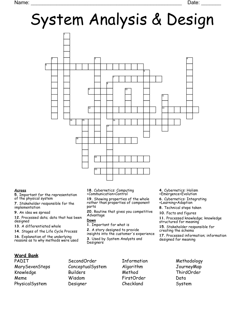 System Analysis & Design  Crossword
