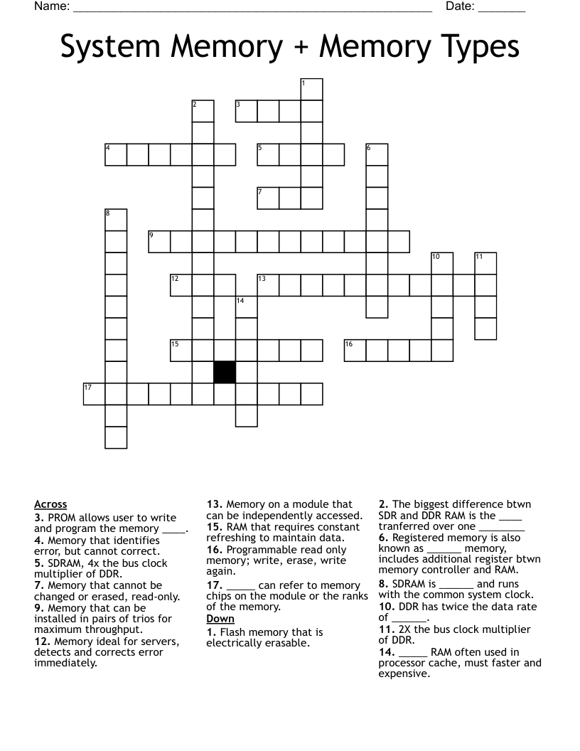 System Memory + Memory Types Crossword