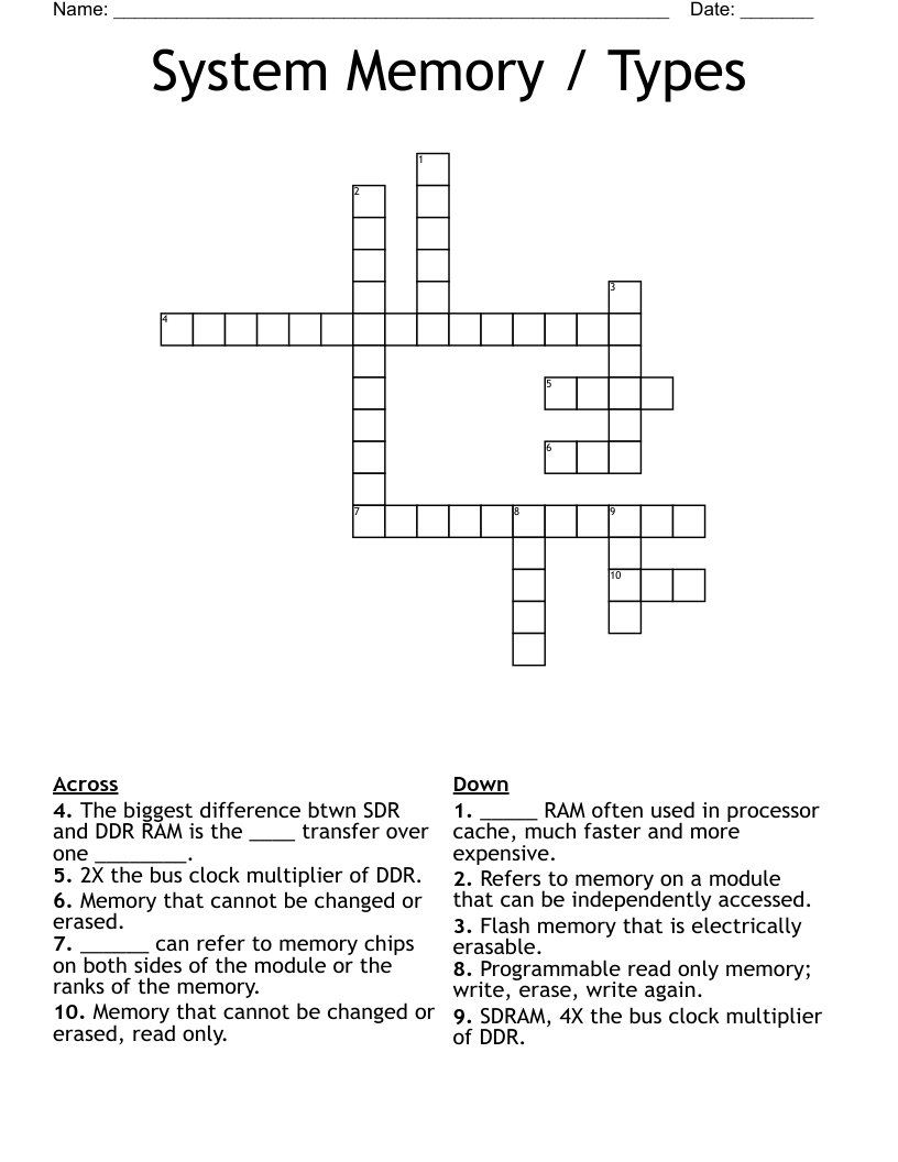 System Memory / Types Crossword