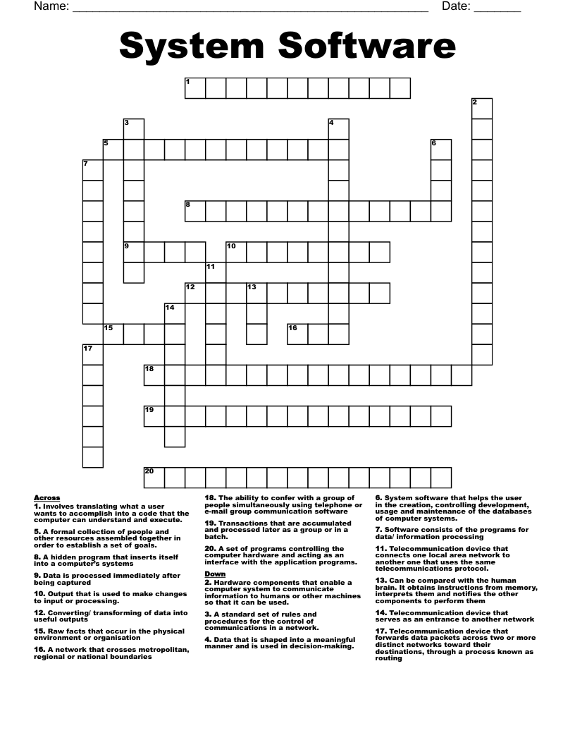 System Software  Crossword