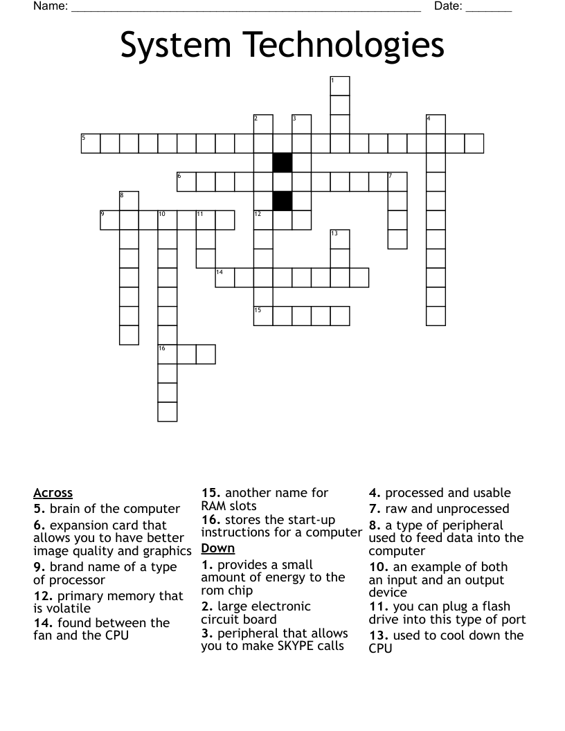 System Technologies Crossword