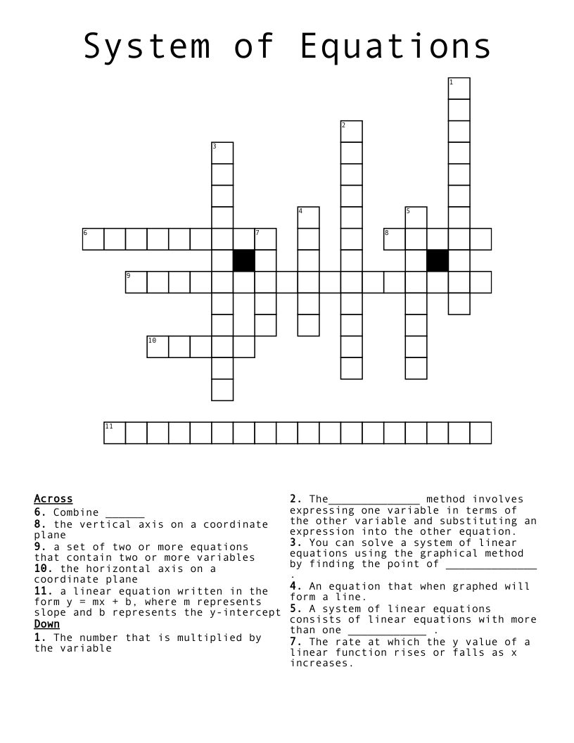 System of Equations Crossword