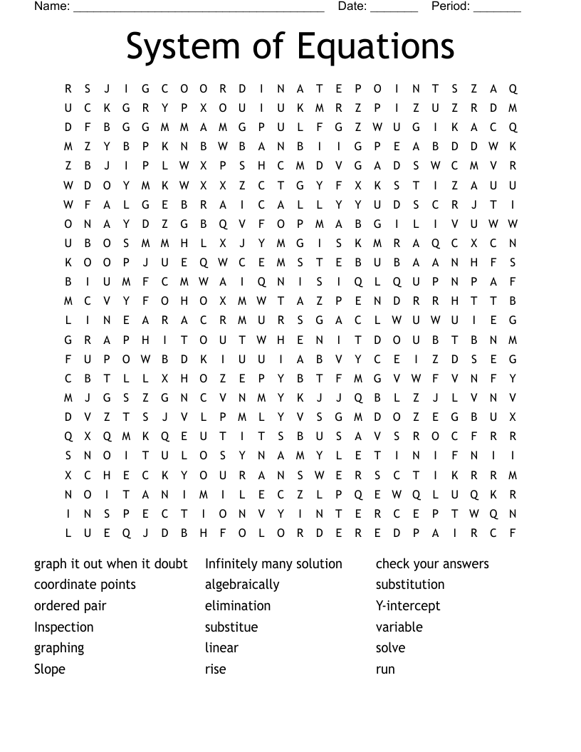 System of Equations Word Search