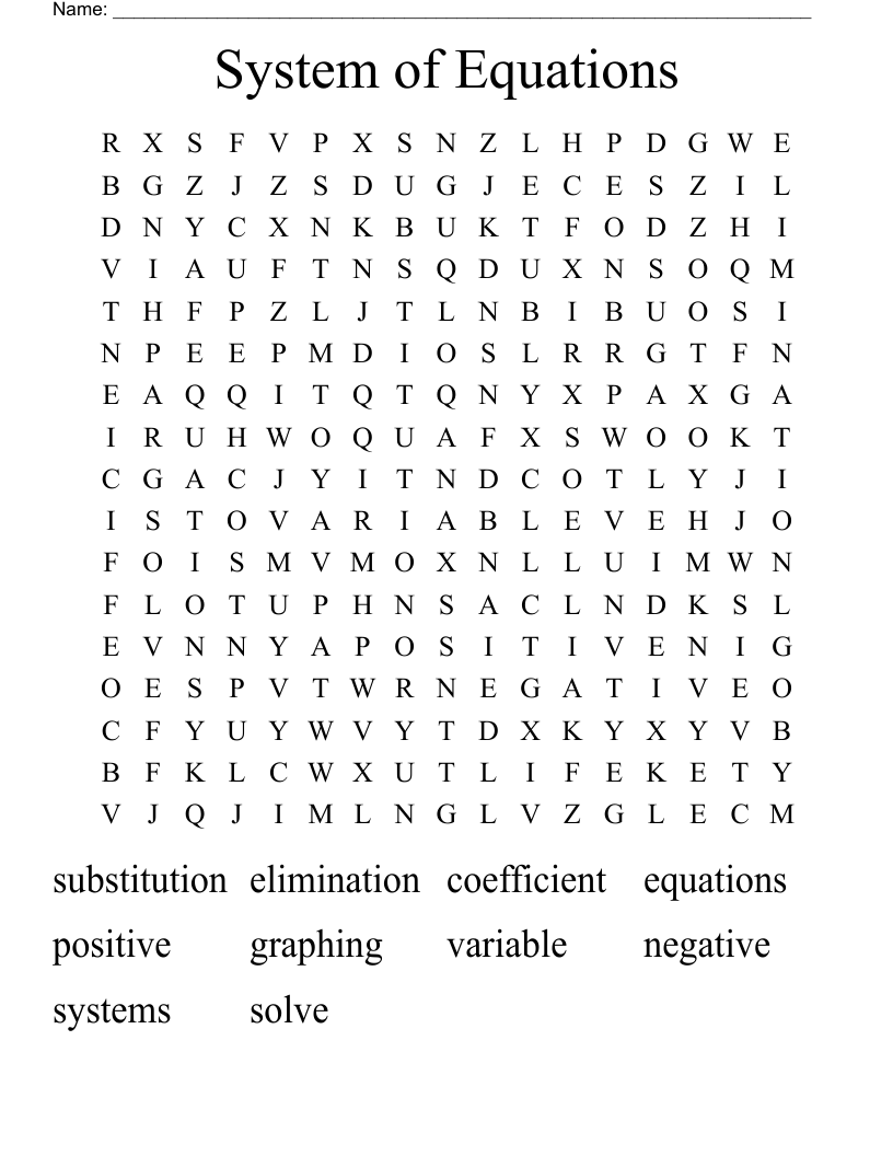 System of Equations Word Search