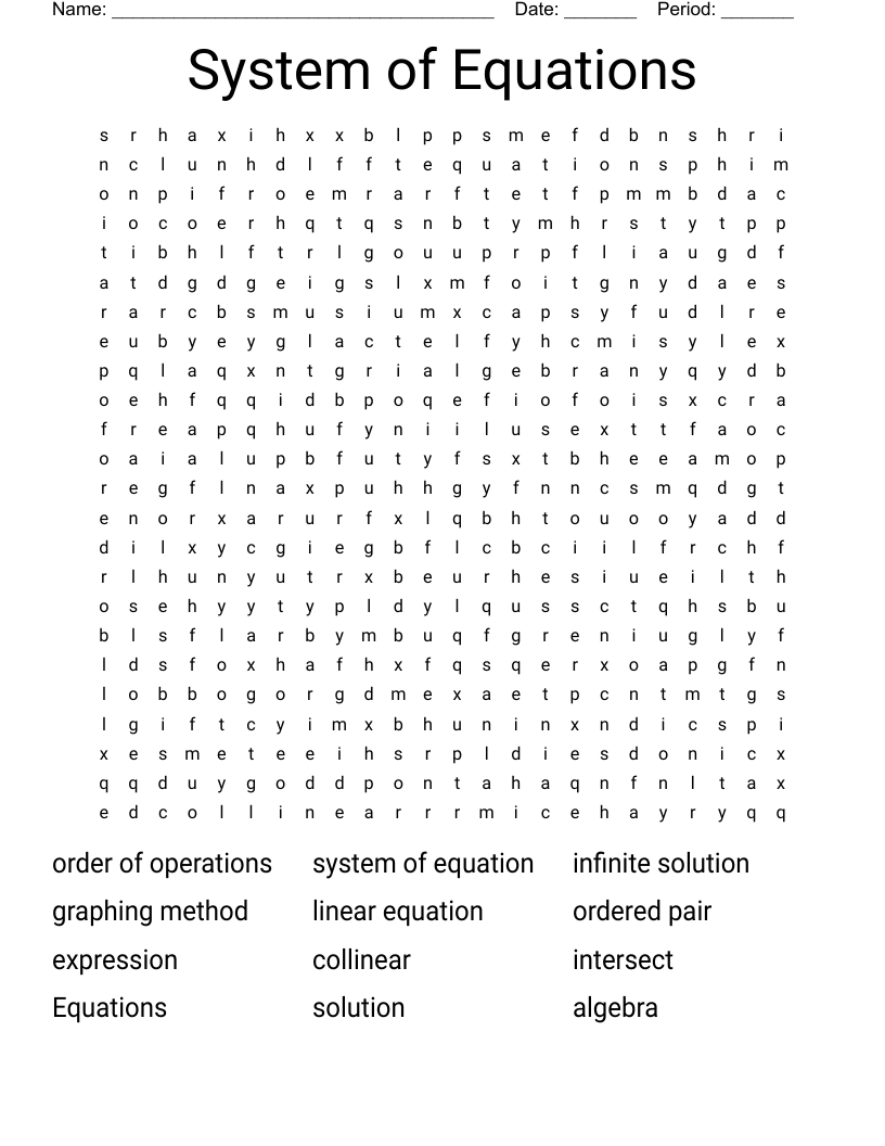 System of Equations  Word Search