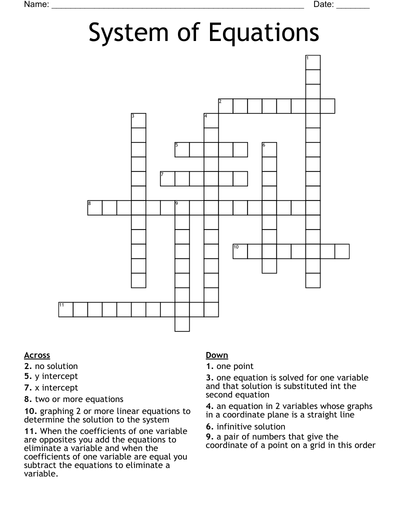 System of Equations  Crossword