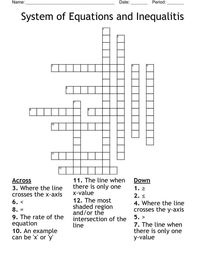 System of Equations and Inequalitis Crossword