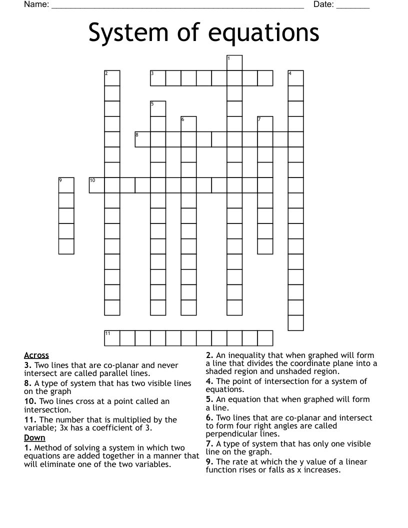 System of equations Crossword