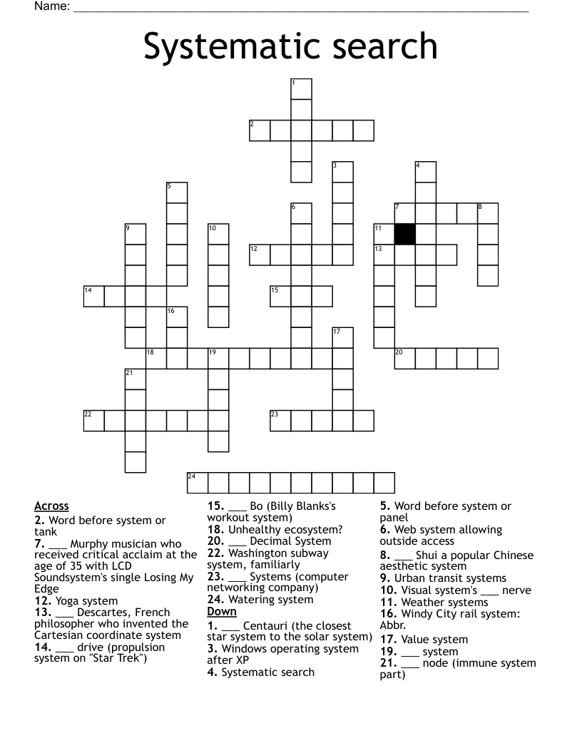 Systematic search Crossword