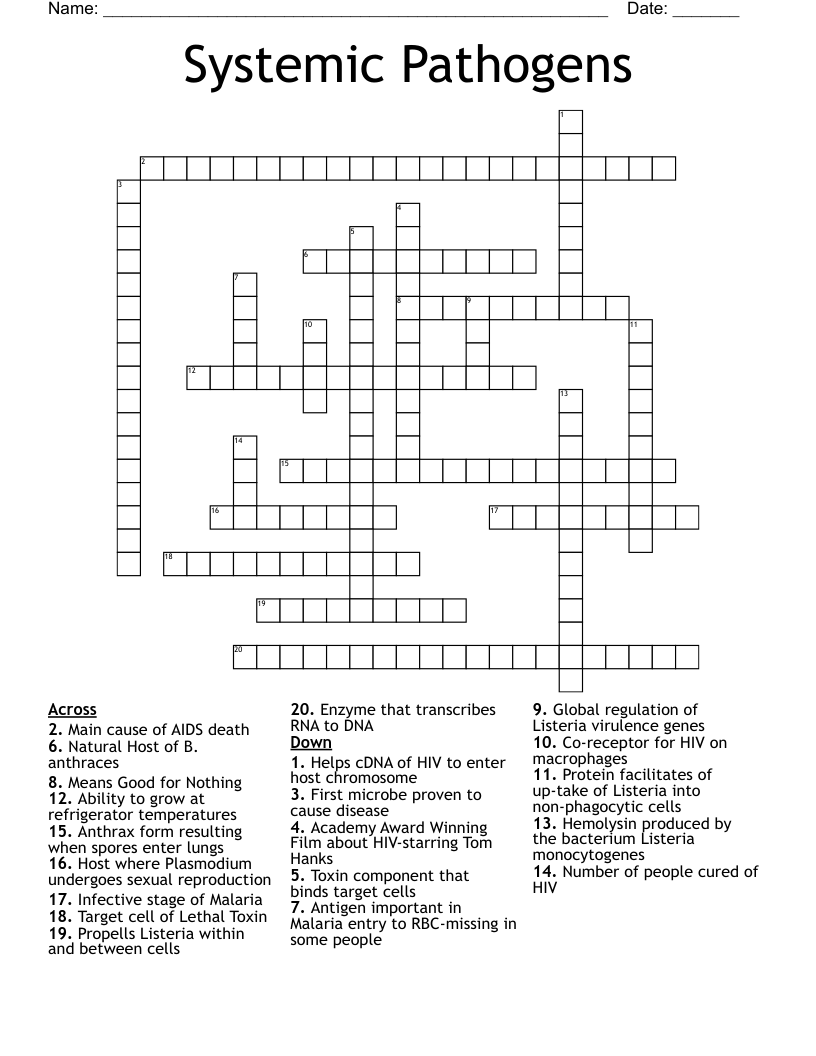 Systemic Pathogens Crossword