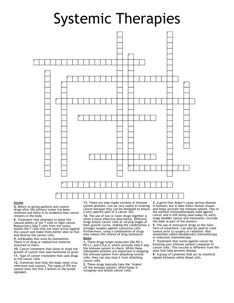 Systemic Therapies Crossword