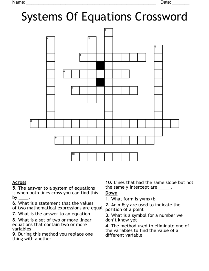 Systems Of Equations Crossword