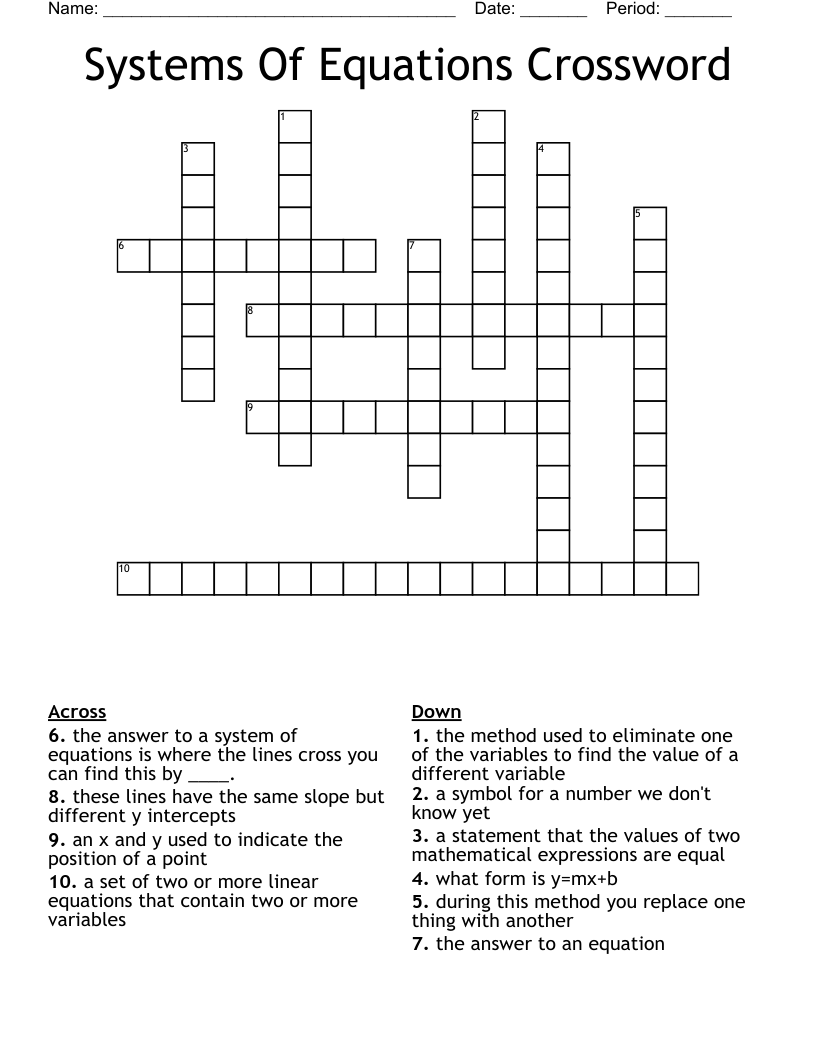 Systems Of Equations Crossword