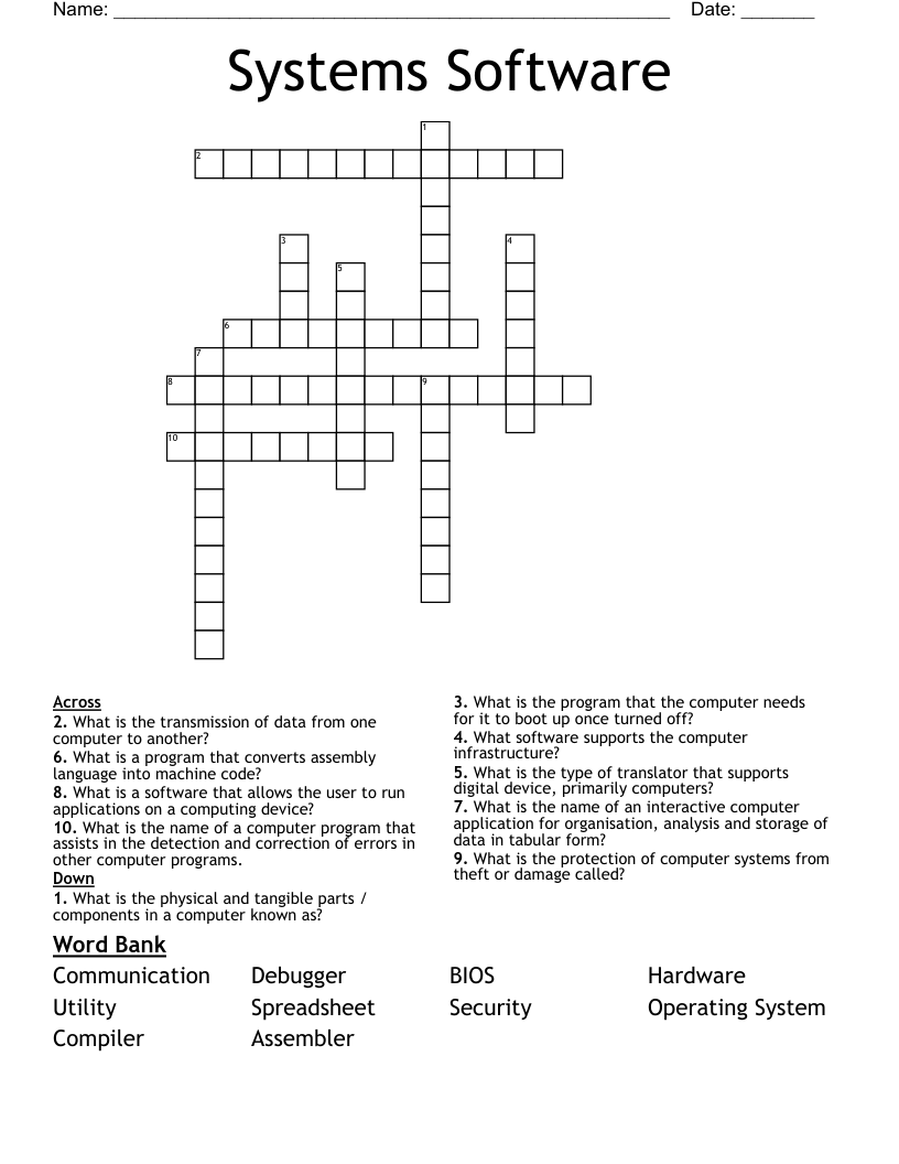 Systems Software  Crossword