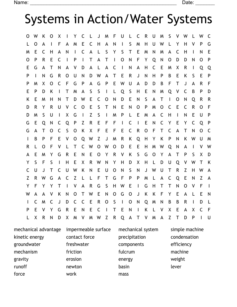 Systems in Action/Water Systems Word Search
